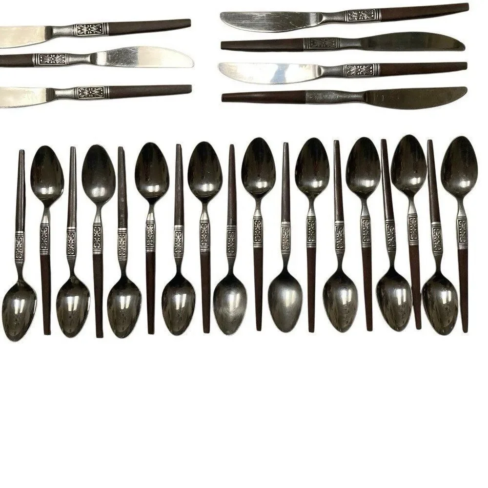 MCM INTERPUR Bar Harbor‎ Stainless Steel Faux Wood Scroll Japan Flatware 68 PCS